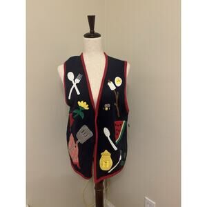 Mandal Bay NWT Vintage Summet Cookout Smores Knit Vest Navy Unique Size L